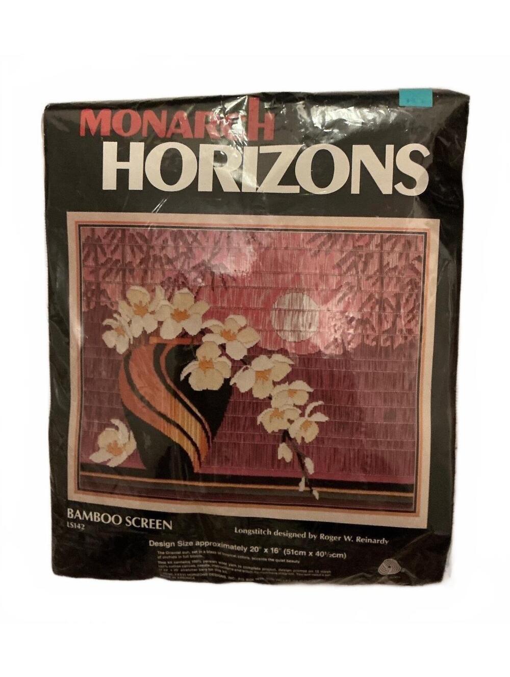 1979 Monarchs Bamboo Screen Longstitch Kit Asian Decor Orchids Sun Vase 20X16